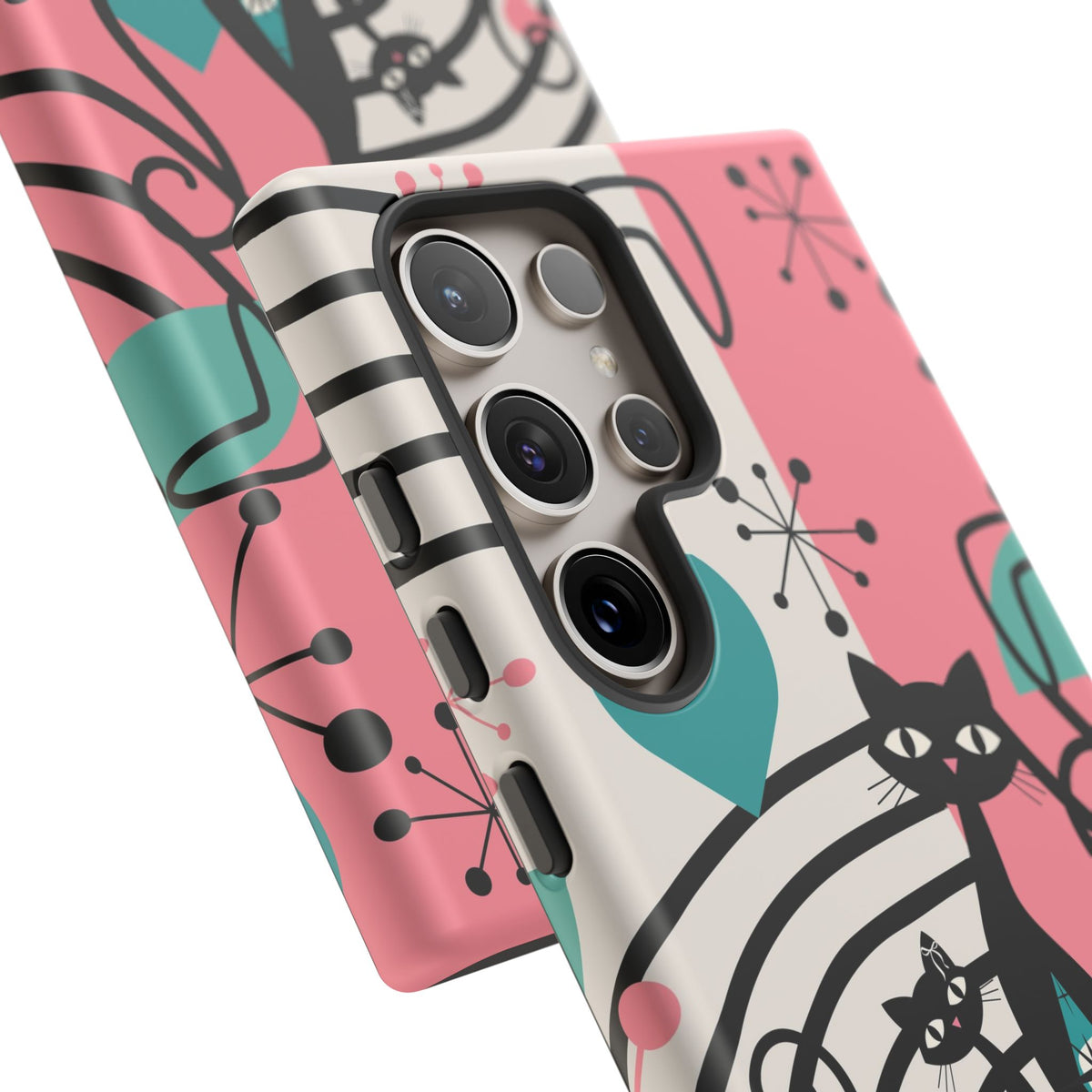 Mid Mod Atomic Cat Boomerang Starburst, Pink, Black Kitschy Stylish Cat Phone Case: Modern Design for Cat Lovers