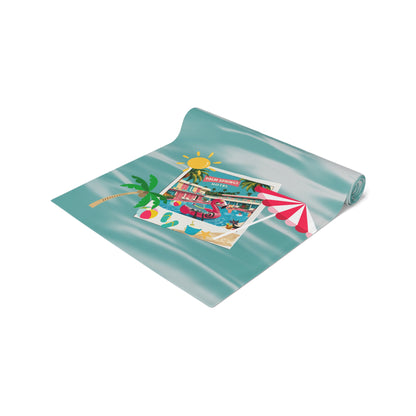 Hotel California, Kitschy Mod Flamingo Atomic Cat, Mid Mod Party Tropical Paradise Table Runner - Mid Century Modern Gal