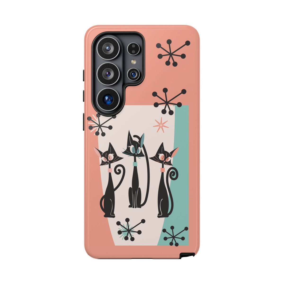 Atomic Cat Mid Mod Coral Aqua Blue Starburst Kitschy Fun Chic Samsung, Smart Phones Tough Cases