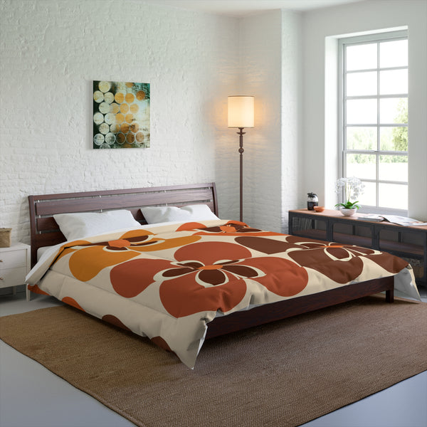 70's Bedroom, Mod Daisy, Brown, Orange, Yellow, Groovy, Retro Mid Century Modern, MCM Comforter, King, Queen