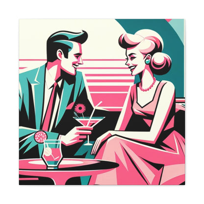Mid Mod Retro Romance Pink, Aqua Teal Kitschy Mod Wall Art - Vintage Couple Design - Mid Century Modern Gal