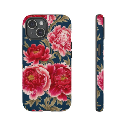 Chinoiserie Royal Blue Pink, Red Roses And Peony Floral Tough Phone Case
