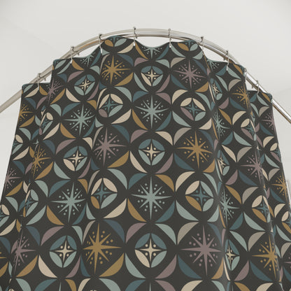 Mid Century Modern Elegant Gray Geometric Starburst Shower Curtain - Mid Century Modern Gal