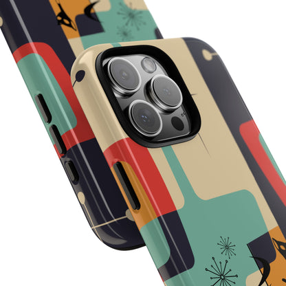 Mid Century Modern, Geometric, Atomic Cat Groovy Smart Phones Tough Phone Cases
