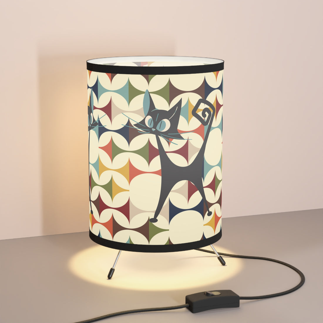 Mid Century Modern Atomic Cat Tripod Lamp Modern Danish Scandinavian Pattern Kitschy Side Table Lamp - Mid Century Modern Gal