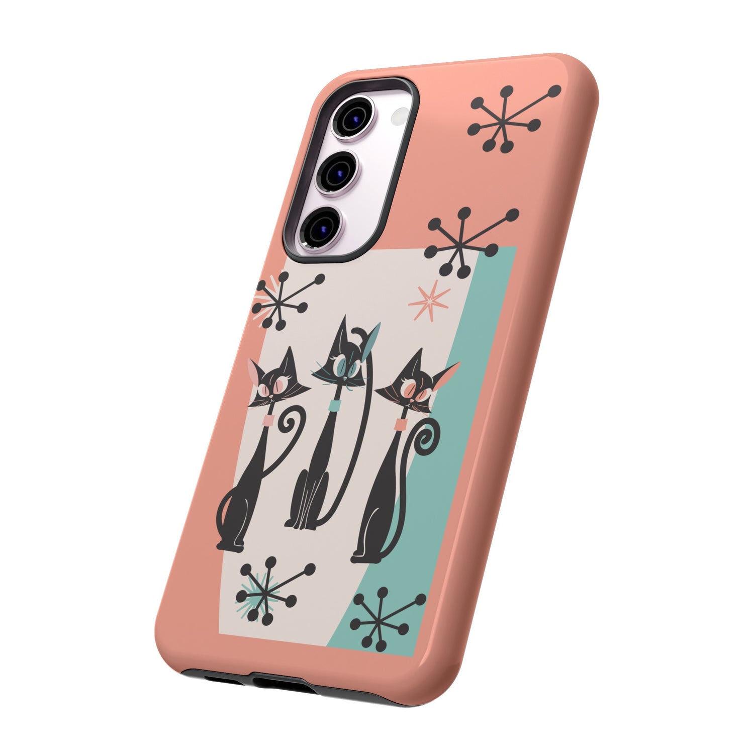 Atomic Cat Mid Mod Coral Aqua Blue Starburst Kitschy Fun Chic Samsung, Smart Phones Tough Cases