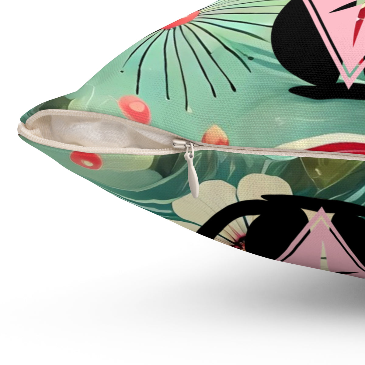 Whimsical Atomic Cat & Strawberry Decorative Pillow - Cozy Home Accent - Mid Century Modern Gal