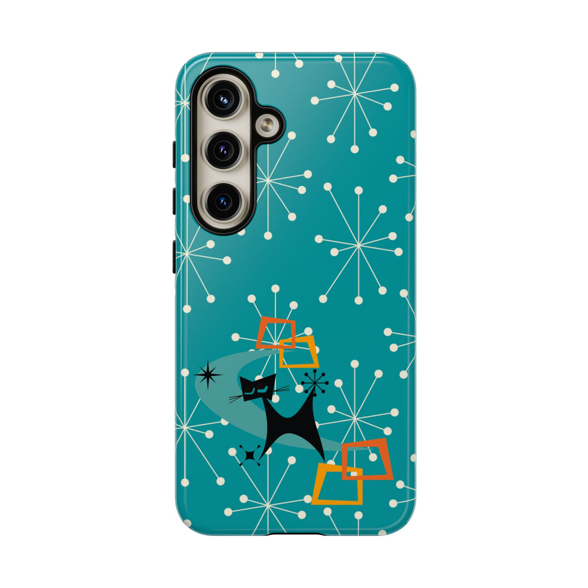 Atomic Space Cat, Starburst Blue, Retro Groovy Smart Phone Tough Phone Cases