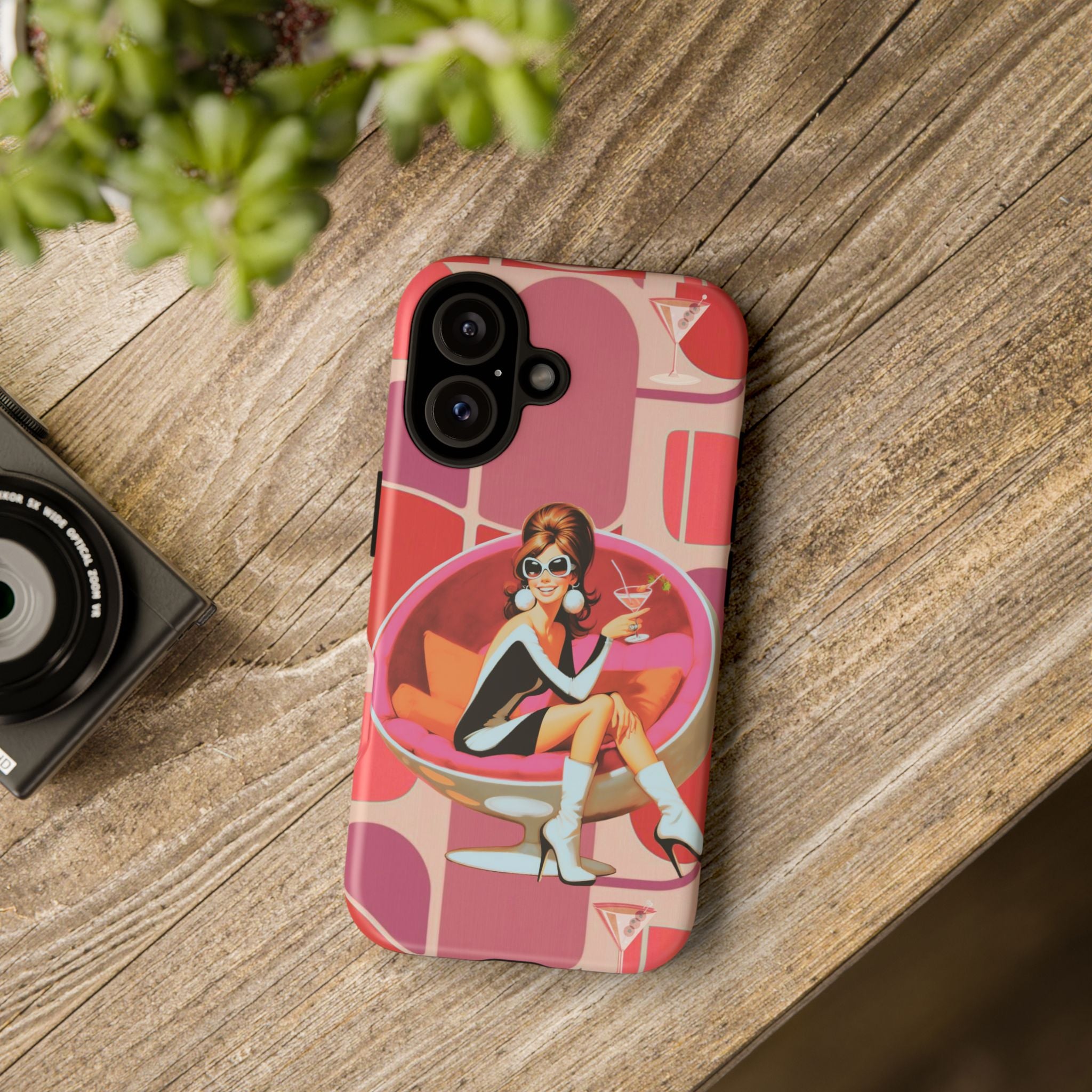 Mid Mod 60s Mod Gal, Kick Back Enjoy, Retro Chic Phone Case with Cocktail Design