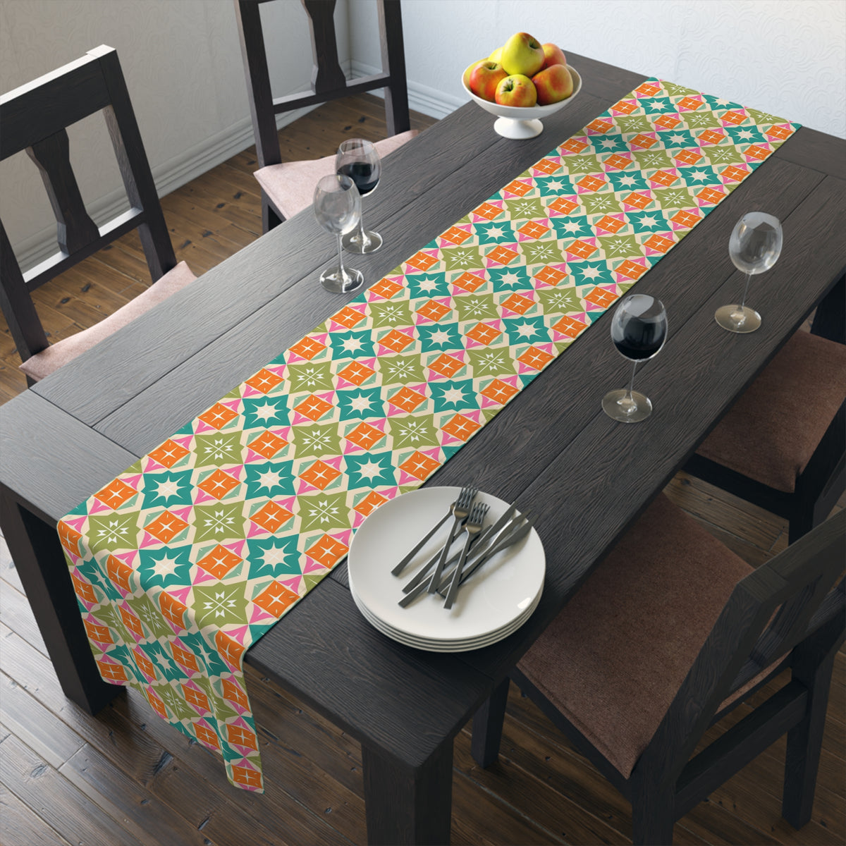 Mid Century Modern Atomic Starbursts Diamonds Vibrant Geometric Retro Table Runner - Mid Century Modern Gal