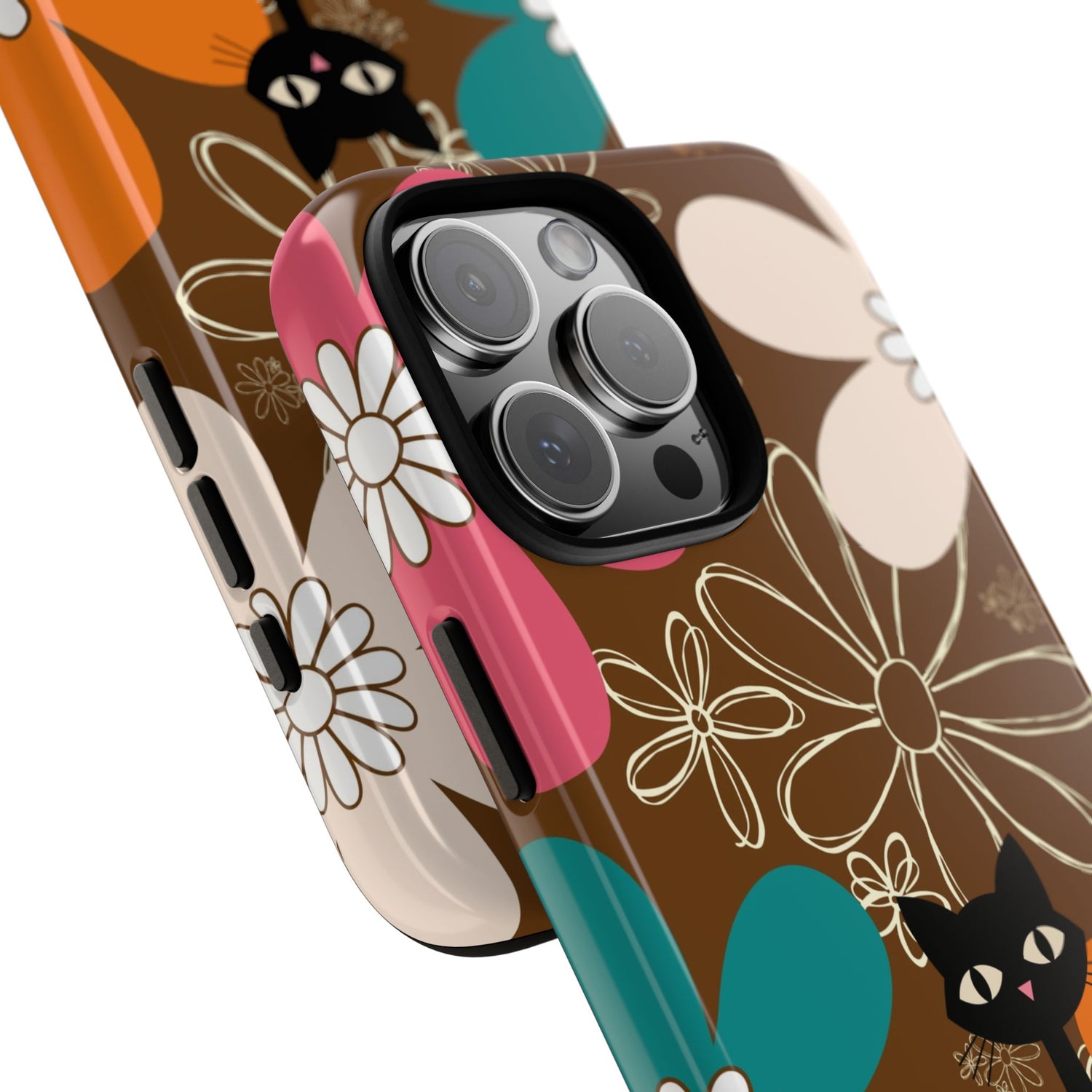 Atomic Cat Retro 70s Vibe Flower Power Tough Cases: Cute Floral and Cat Phone Case for Cat Lovers