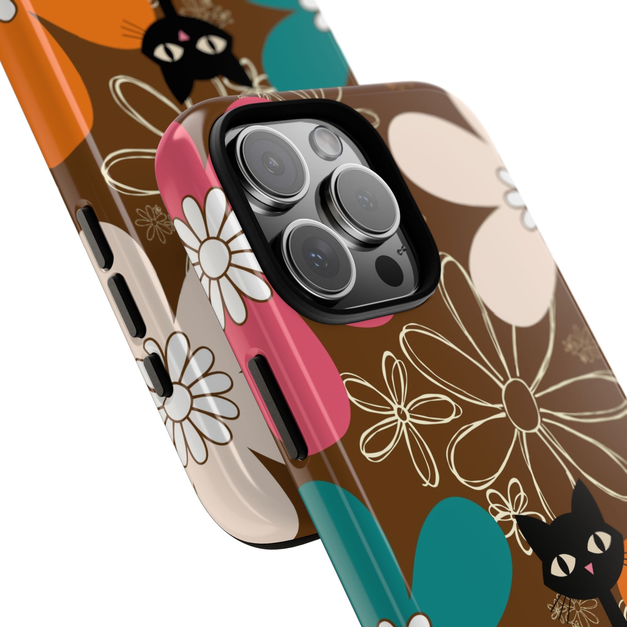 Atomic Cat Retro 70s Vibe Flower Power Tough Cases: Cute Floral and Cat Phone Case for Cat Lovers