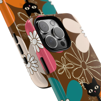 Atomic Cat Retro 70s Vibe Flower Power Tough Cases: Cute Floral and Cat Phone Case for Cat Lovers