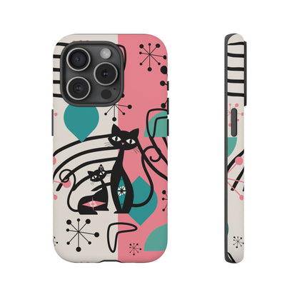 Mid Mod Atomic Cat Boomerang Starburst, Pink, Black Kitschy Stylish Cat Phone Case: Modern Design for Cat Lovers - Mid Century Modern Gal