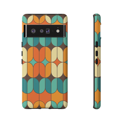 Mid Century Modern Orange, Teal Geometric Mod Designed Tough Phone Case