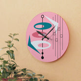 Atomic 50s Pink Mid Mod Wall Clock Retro Geometric Acrylic Wall Clock - Mid-Century Modern Decor - Mid Century Modern Gal