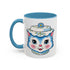 Mid Century Modern Kitschy Anthropomorphic Blue Cat with Floral Hat Accent Coffee Mug - Mid Century Modern Gal