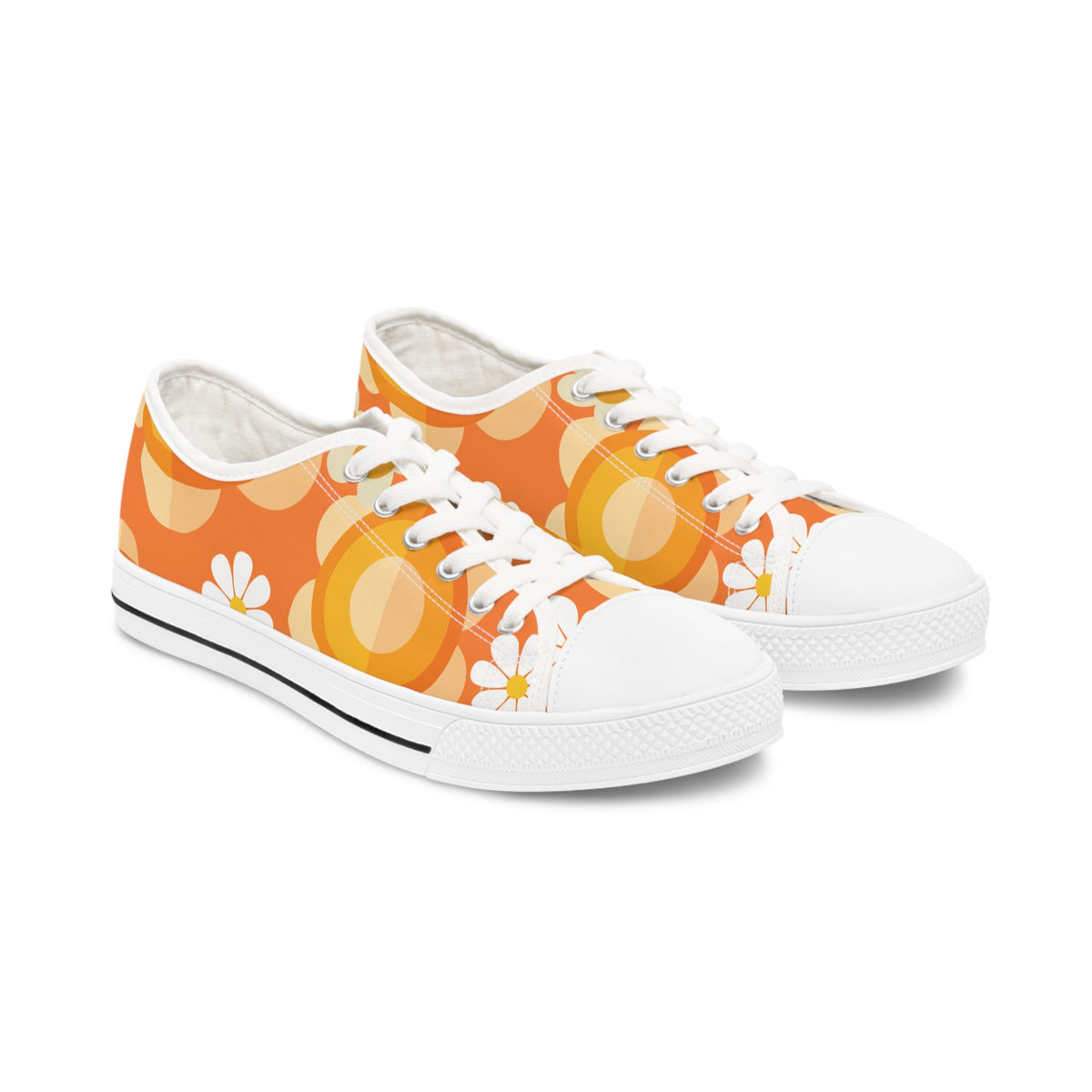 Retro 70s Floral Women's Low Top Sneakers - Trendy Orange Design - Mid Century Modern Gal