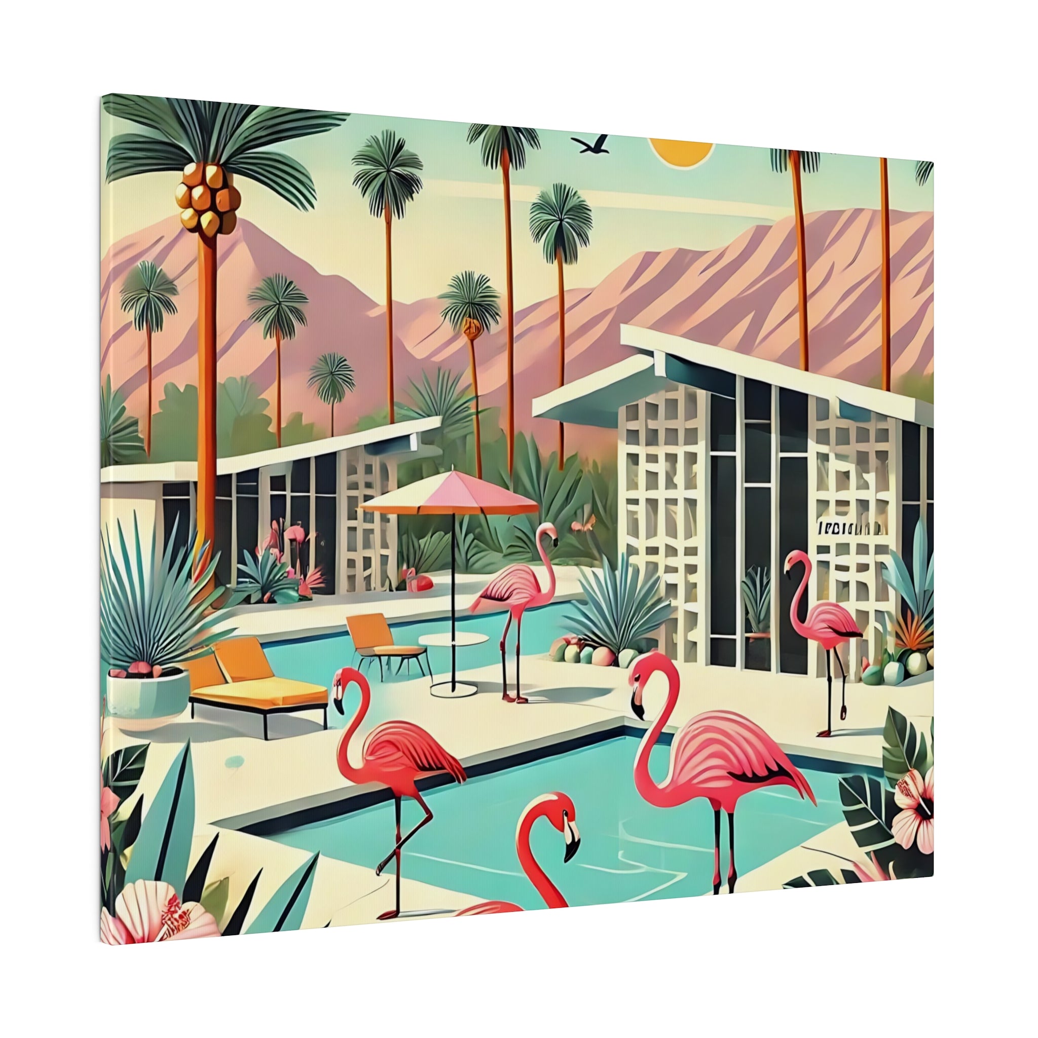 50s Mid Century Modern Wall Art, Palm Springs Flamingo Breeze Block MCM Art