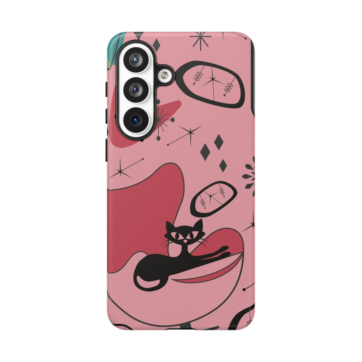 Atomic Cat, Pink Mid Century Modern, Egg Chair, Space Cat Tough Phone Case