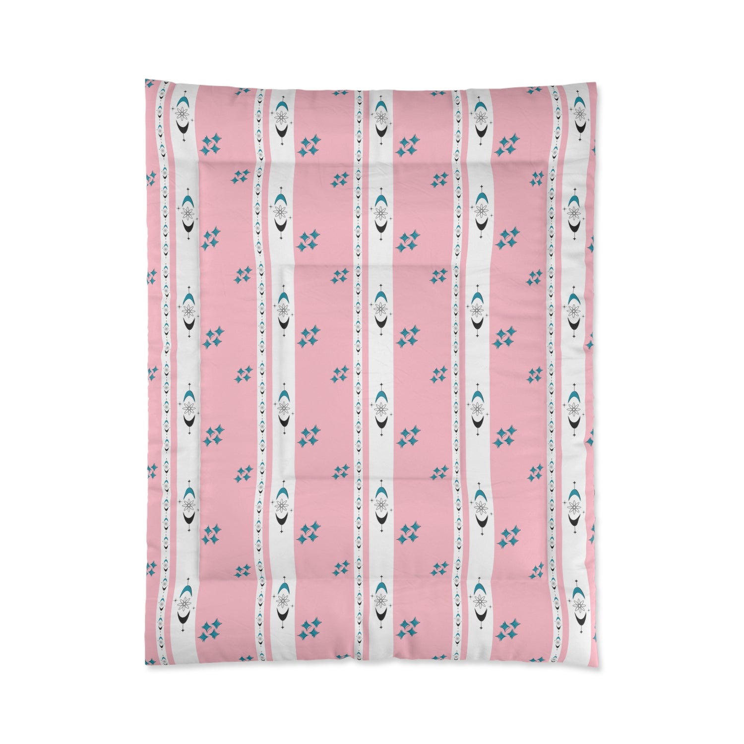 Atomic 50s Pink, Starbursts, Mid ModChic Comforter with Pink and Teal Pattern for Cozy Bedrooms - Mid Century Modern Gal