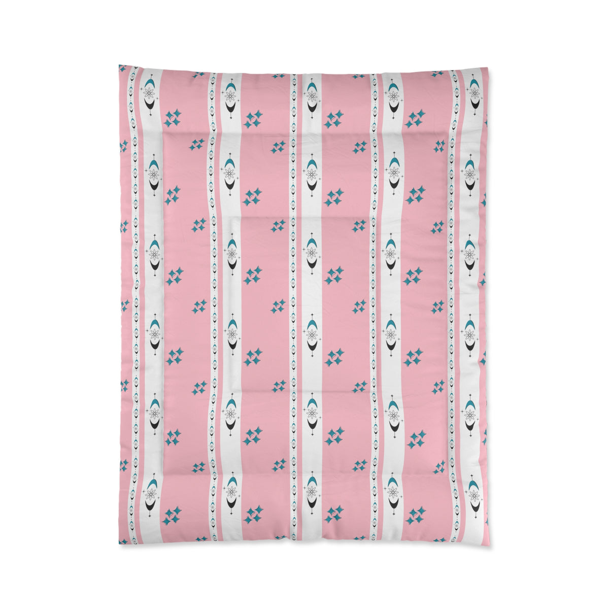 Atomic 50s Pink, Starbursts, Mid ModChic Comforter with Pink and Teal Pattern for Cozy Bedrooms - Mid Century Modern Gal