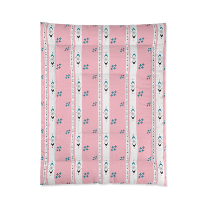 Atomic 50s Pink, Starbursts, Mid ModChic Comforter with Pink and Teal Pattern for Cozy Bedrooms - Mid Century Modern Gal
