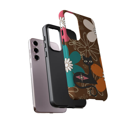 Atomic Cat Retro 70s Vibe Flower Power Tough Cases: Cute Floral and Cat Phone Case for Cat Lovers