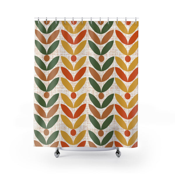 Retro Scandinavian Modern Danish Mid Mod Boho Floral Shower Curtain - Retro Inspired Design for a Cozy Bathroom
