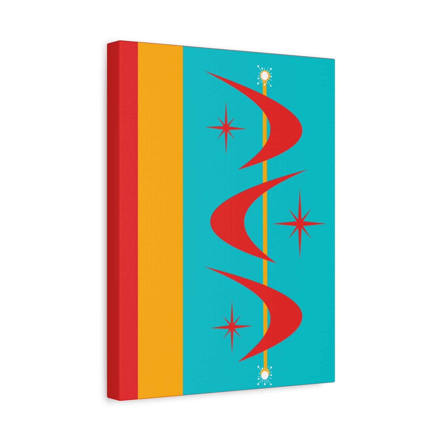 Atomic Boomerang Retro Red, Aqua Blue, Mustard Yellow Mid Century Modern Retro Wall Art - Mid Century Modern Gal