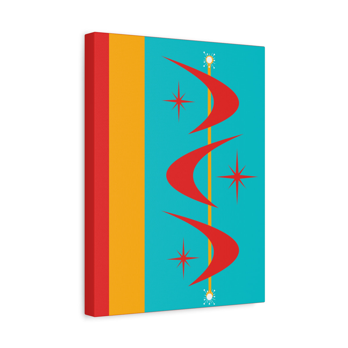 Atomic Boomerang Retro Red, Aqua Blue, Mustard Yellow Mid Century Modern Retro Wall Art - Mid Century Modern Gal