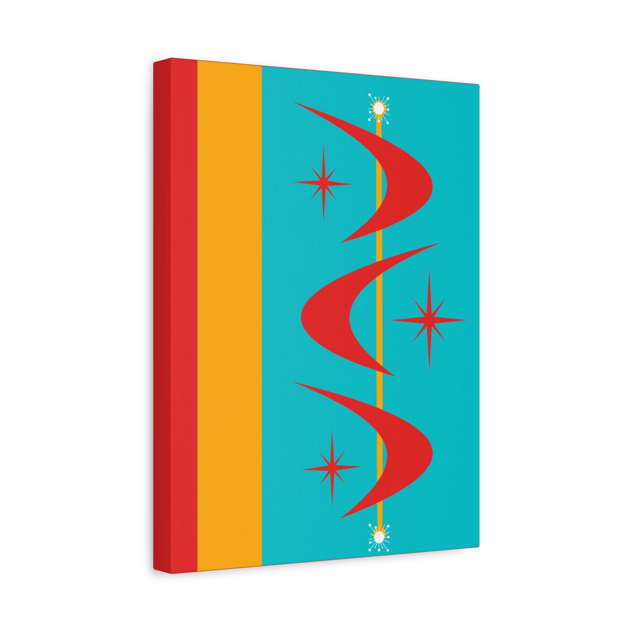 Atomic Boomerang Retro Red, Aqua Blue, Mustard Yellow Mid Century Modern Retro Wall Art - Mid Century Modern Gal