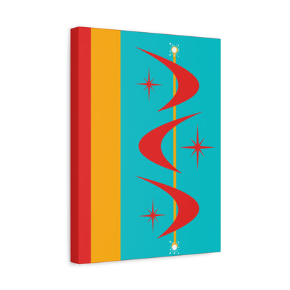 Atomic Boomerang Retro Red, Aqua Blue, Mustard Yellow Mid Century Modern Retro Wall Art - Mid Century Modern Gal