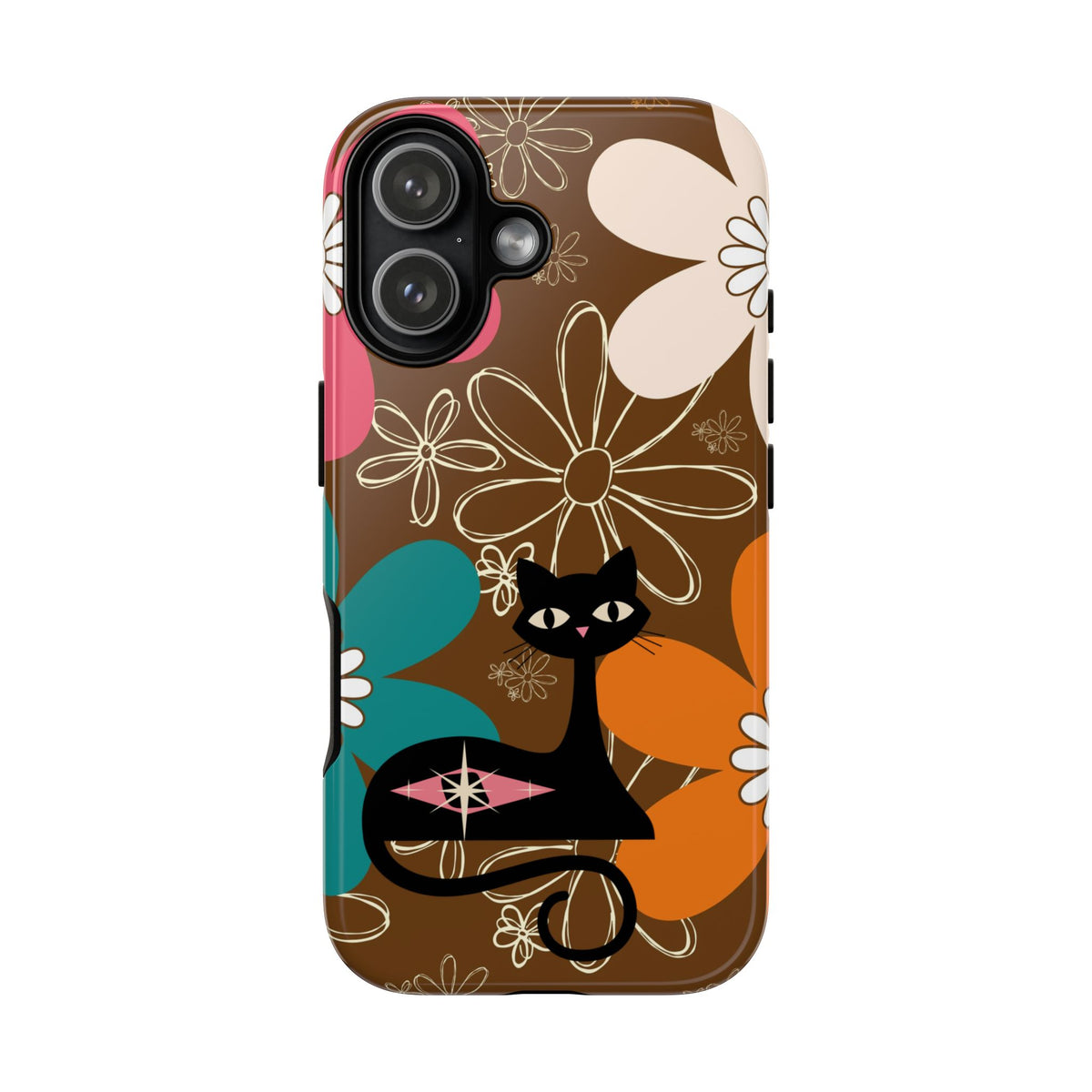 Atomic Cat Retro 70s Vibe Flower Power Tough Cases: Cute Floral and Cat Phone Case for Cat Lovers