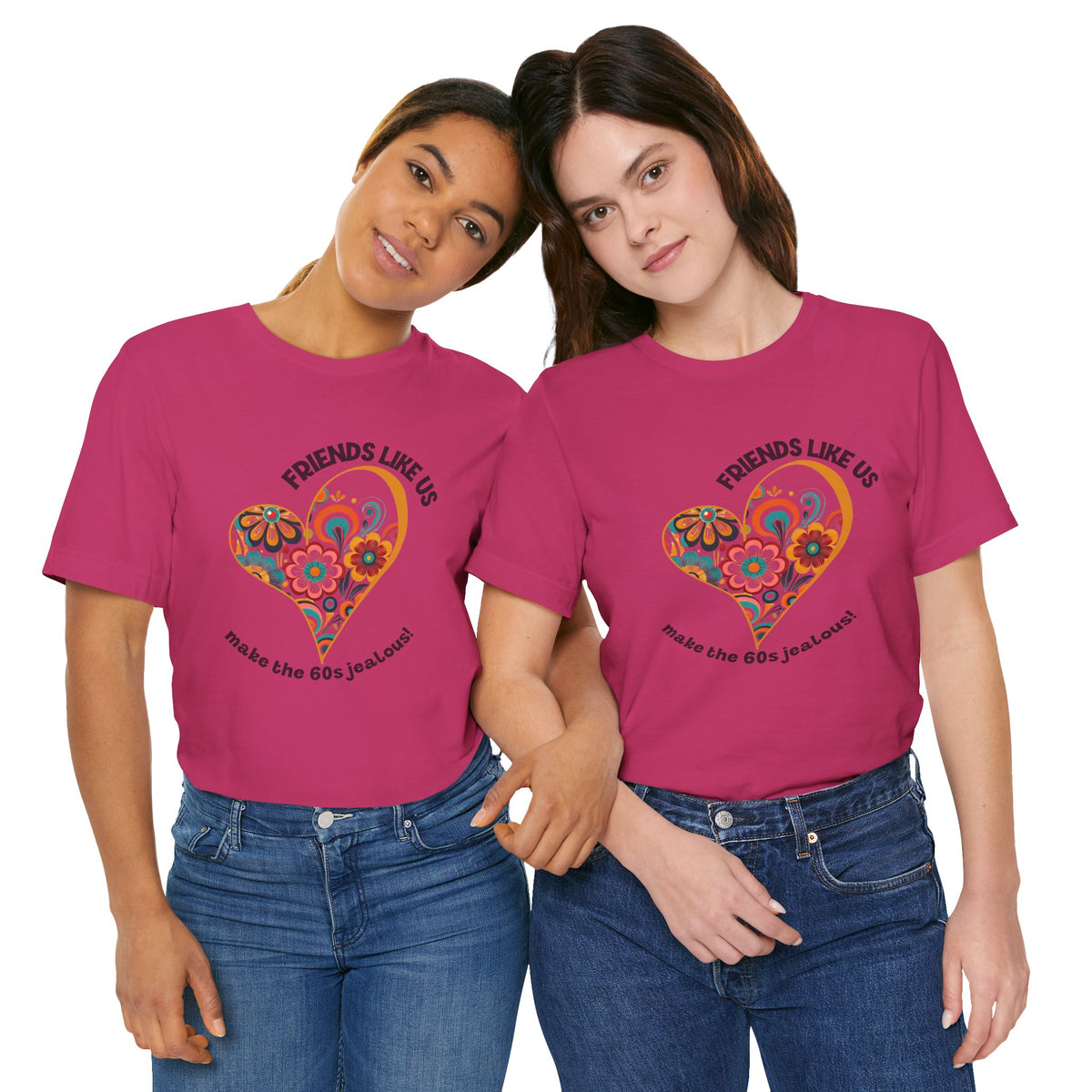 Friends Like Us Vintage  Retro Floral Heart Bestie Tee For All Ages - Mid Century Modern Gal