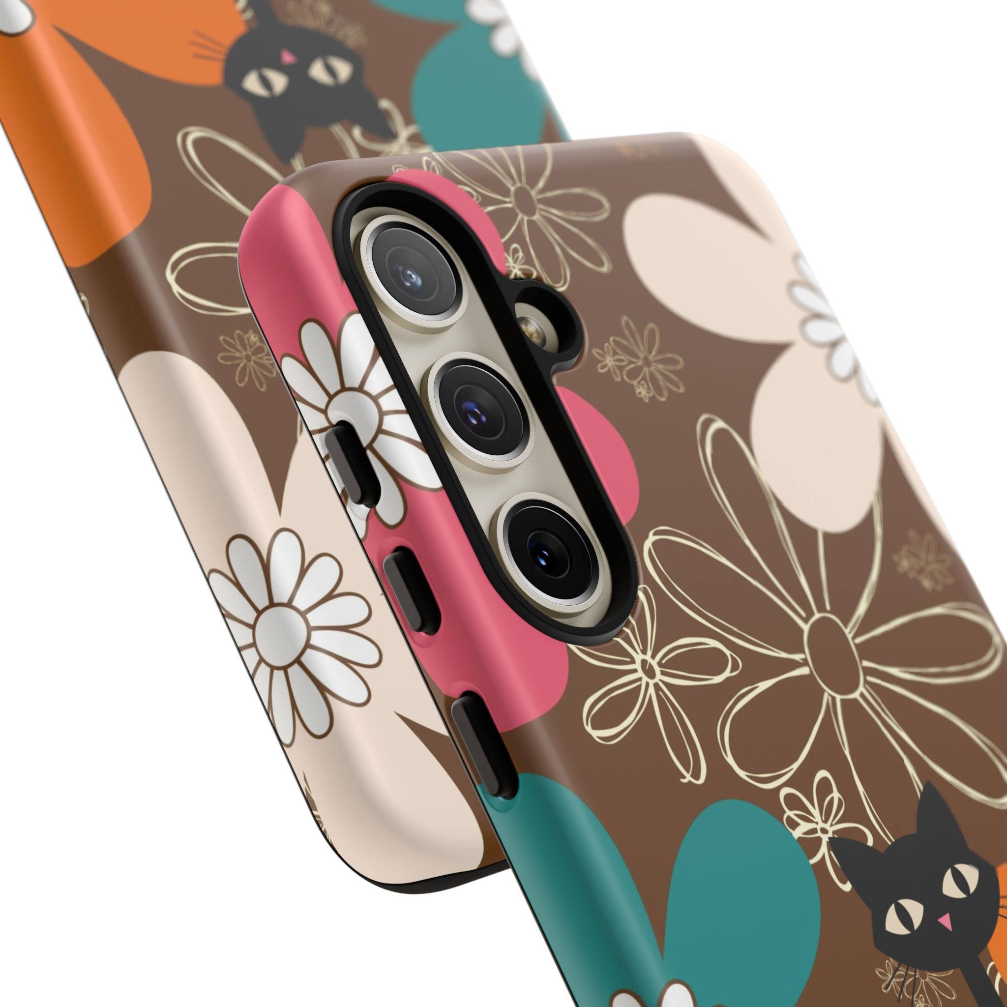 Atomic Cat Retro 70s Vibe Flower Power Tough Cases: Cute Floral and Cat Phone Case for Cat Lovers