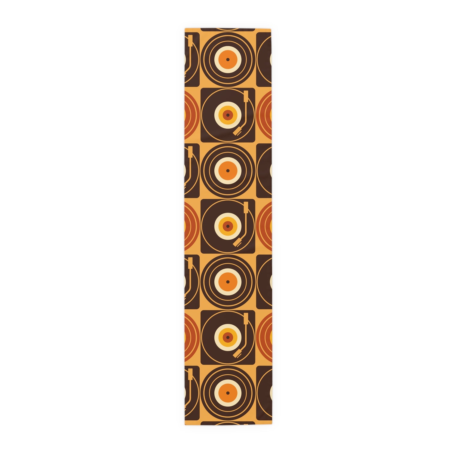 Groovy Retro Record Players, Brown Orange Yellow, Table Runner - Mid Century Modern Gal
