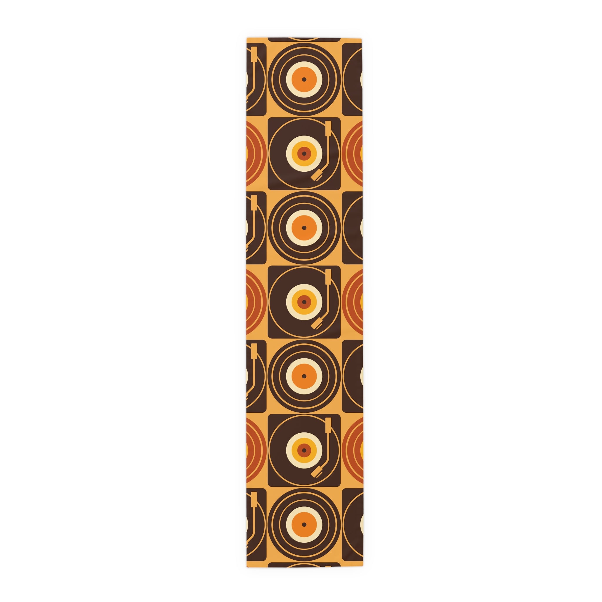 Groovy Retro Record Players, Brown Orange Yellow, Table Runner - Mid Century Modern Gal