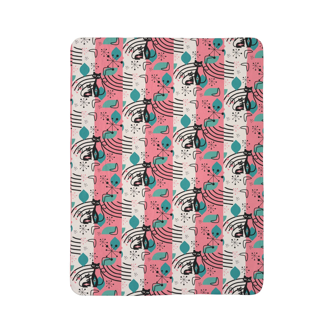 Mid-Century Modern Atomic Cat Pink Teal Retro Cat Fleece Sherpa Blanket - Cozy &amp; Stylish - Mid Century Modern Gal