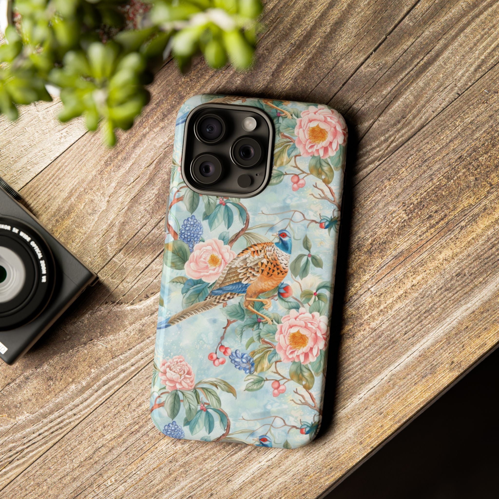 Chinoiserie Designed Floral Pheasant Phone Case with Bird Design