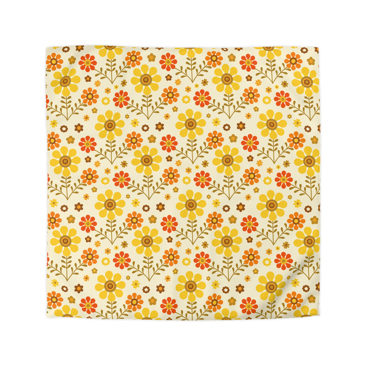 70s Flower Power Orange, Yellow Soft Daisy Retro Duvet Cover  Duvet Cover - Mid Century Modern Gal