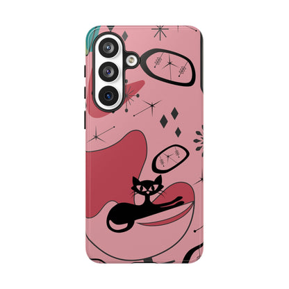 Atomic Cat, Pink Mid Century Modern, Egg Chair, Space Cat Tough Phone Case