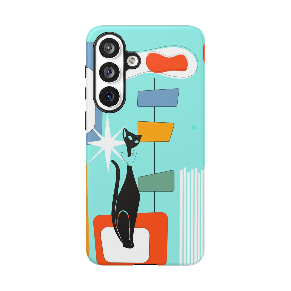 Atomic Cat, Mid Mod Aqua Blue, Geometric, Samsung, Google Pixel, Apple iPhone Tough Cases