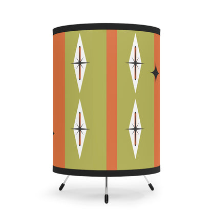 Mid-Century Modern Tripod Lamp For Home Bar, Orange Green Starburst with Cat Design - Starlite Lounge - Mid Century Modern Gal