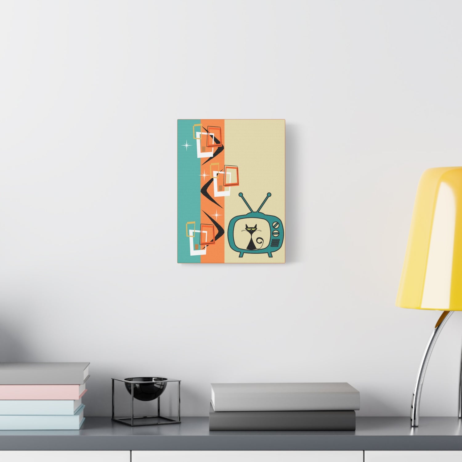 Atomic Cat Retro Kitschy Cute Boomerang Starburst Mid Mod Canvas Gallery Wraps - Mid Century Modern Gal