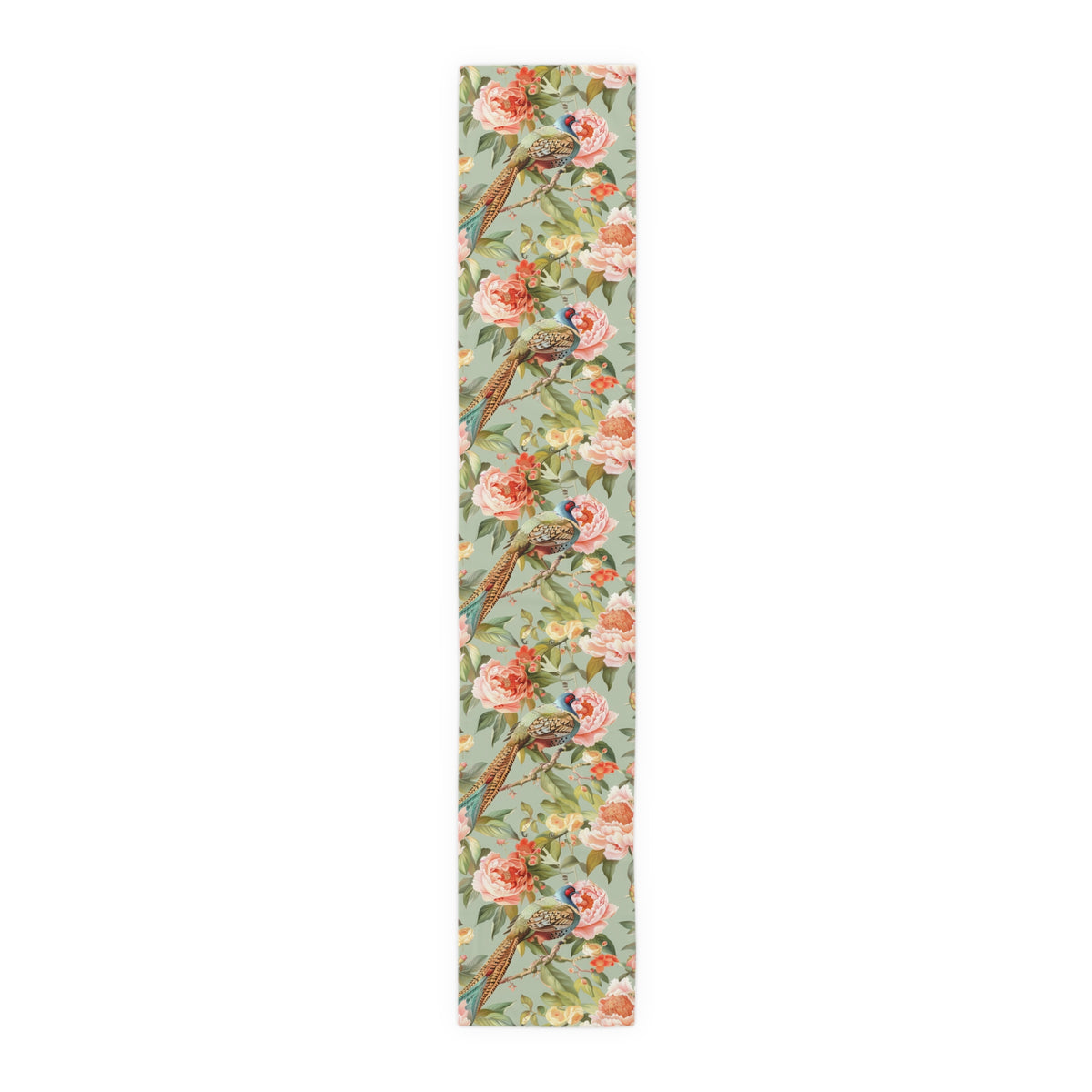 Chinoiserie Pheasant Floral Bird Table Runner - Elegant Table Linens - Mid Century Modern Gal