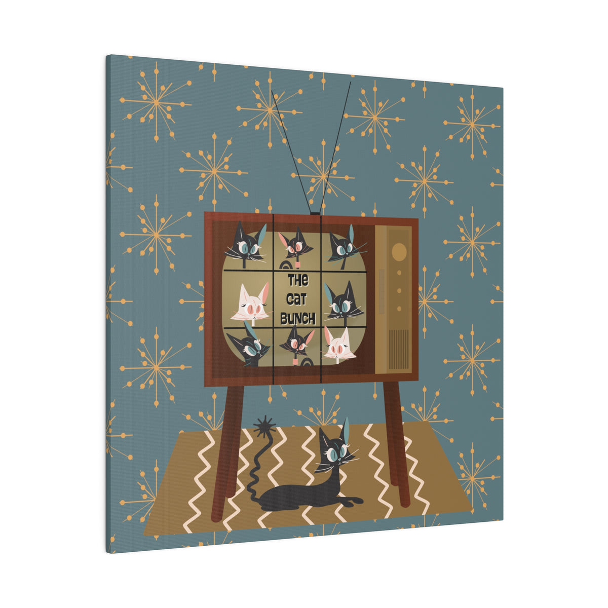 Atomic Cat, Mid Century Modern Wall Art, TV Show, Kitschy Cute, Black Cat Lover Wall Art - Mid Century Modern Gal