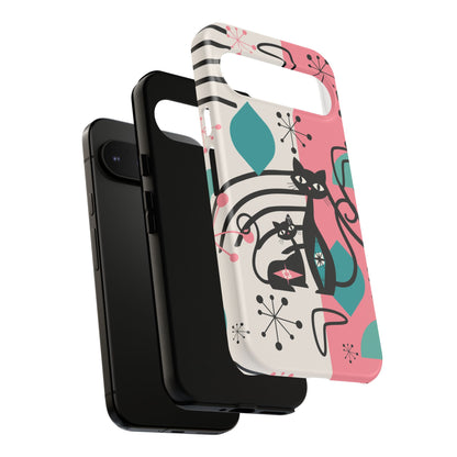 Mid Mod Atomic Cat Boomerang Starburst, Pink, Black Kitschy Stylish Cat Phone Case: Modern Design for Cat Lovers