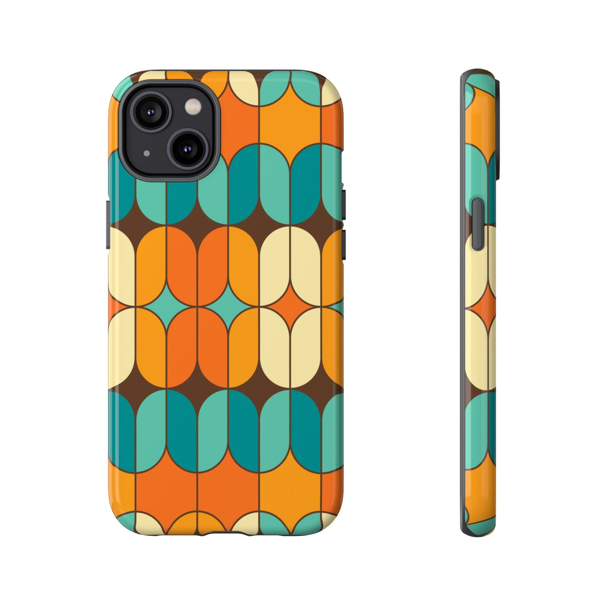 Mid Century Modern Orange, Teal Geometric Mod Designed Tough Phone Case