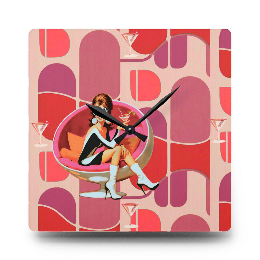 60s Mod Gal Retro Atomic Martini Cocktail Mid Century Modern Wall Clock - Mid Century Modern Gal